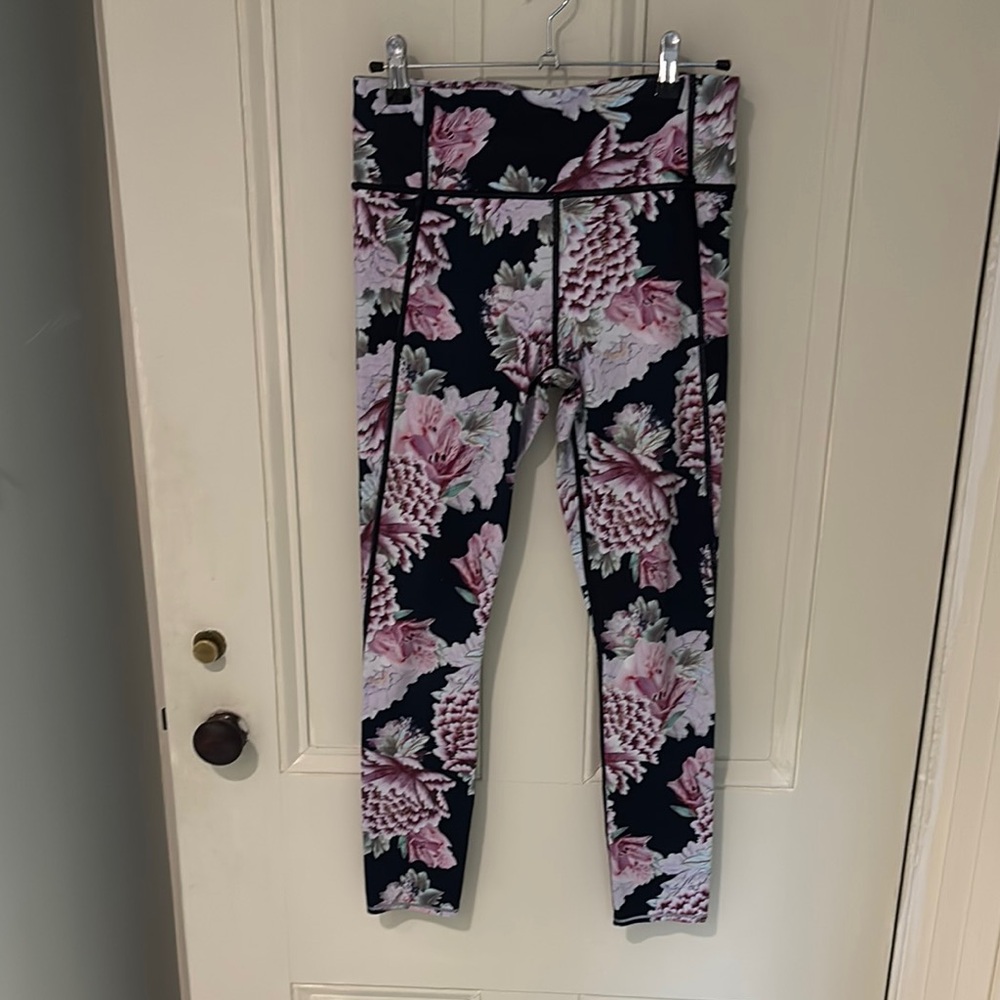 Athleta Pink and Black Floral Leggings